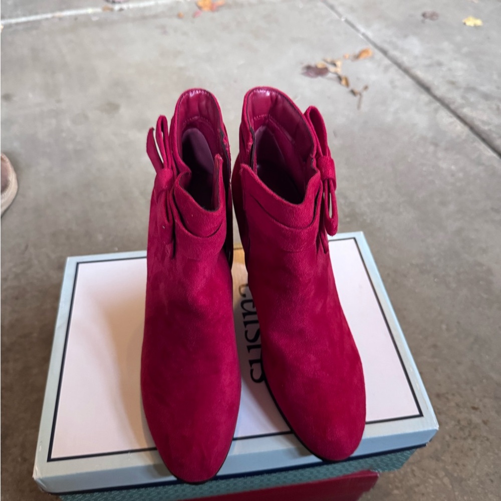 Crimson Suede Ankle Boots